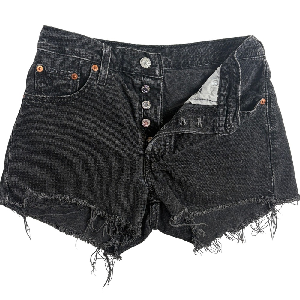Levi's 501 Women's Black Denim Cutoff Shorts Size 25 High Rise Frayed Hem